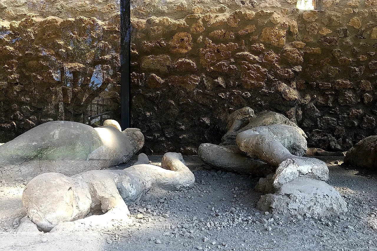 Plaster casts of eruption victims in the Garden of the Fugitives in Pompeii