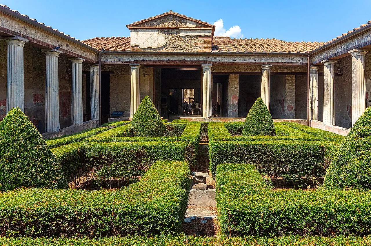 The box-hedge garden in the peristyle of the House of the Menander in Pompeii