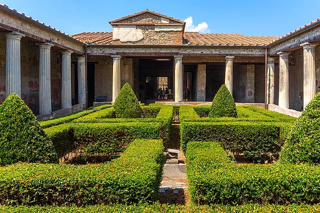 The box-hedge garden in the peristyle of the House of the Menander in Pompeii