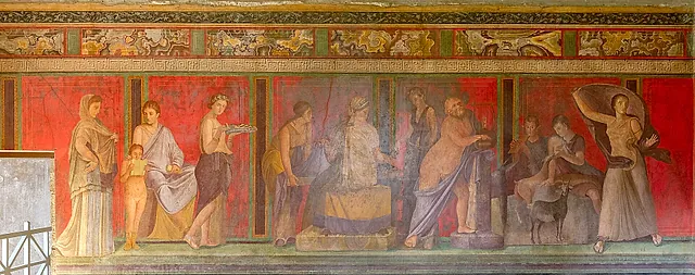 The Dionysiac frieze on the red wall of the Hall of the Mysteries in the Villa of the Mysteries