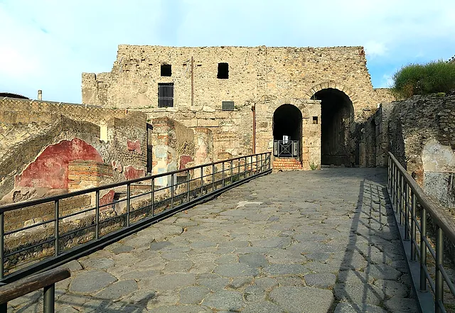 The stone ramp leading up to the Porta Marina gate of Pompeii
